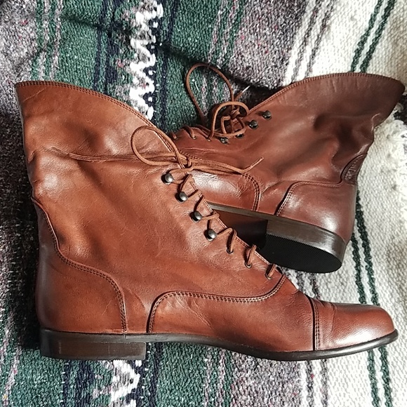 vintage genuine leather lace up boots